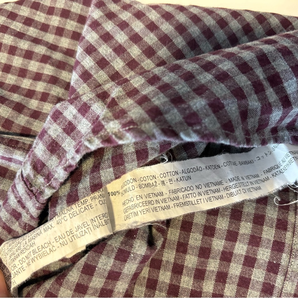 Zara Basic Slim Fit Button Up Shirt | Men’s Large | Gingham Burgundy Grey Cotton - Picture 6 of 9